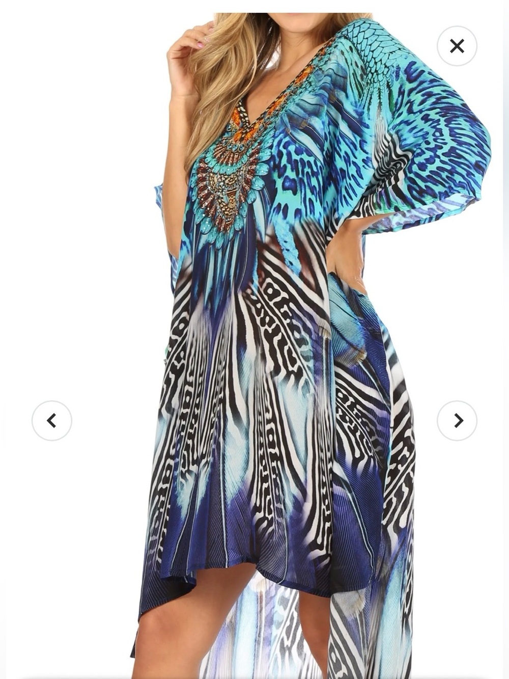 #0063 -Sakkas Colorful Feather Pattern Kaftan